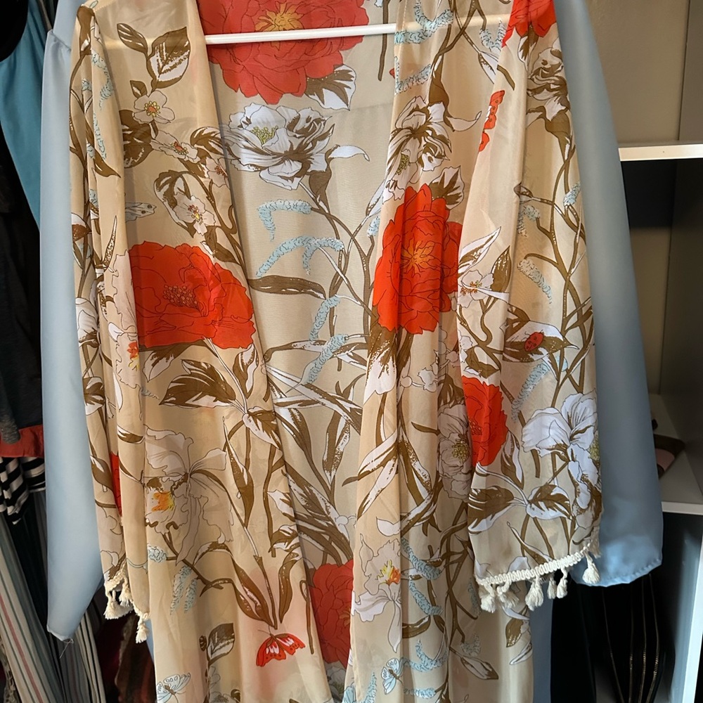 Floral Kimono with Tassel Trim